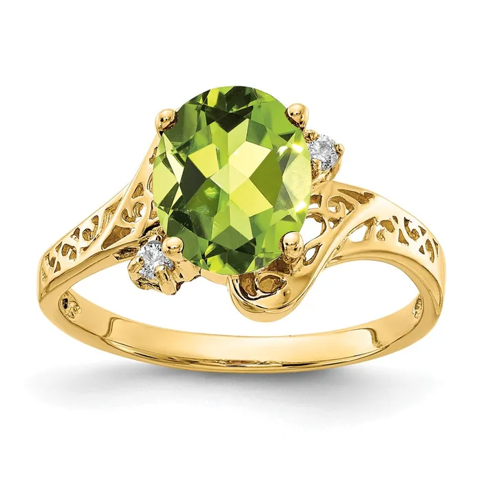 Goldiacom Rings 14K Yellow Gold 9x7mm Oval Peridot A Real Diamond ring