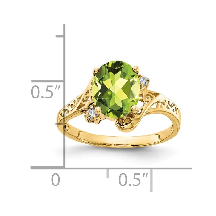 Goldiacom Rings 14K Yellow Gold 9x7mm Oval Peridot A Real Diamond ring