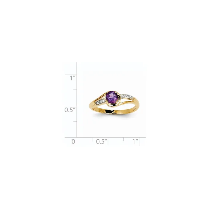 Goldiacom Rings 14K Yellow Gold Real Diamond and Amethyst Round Ring