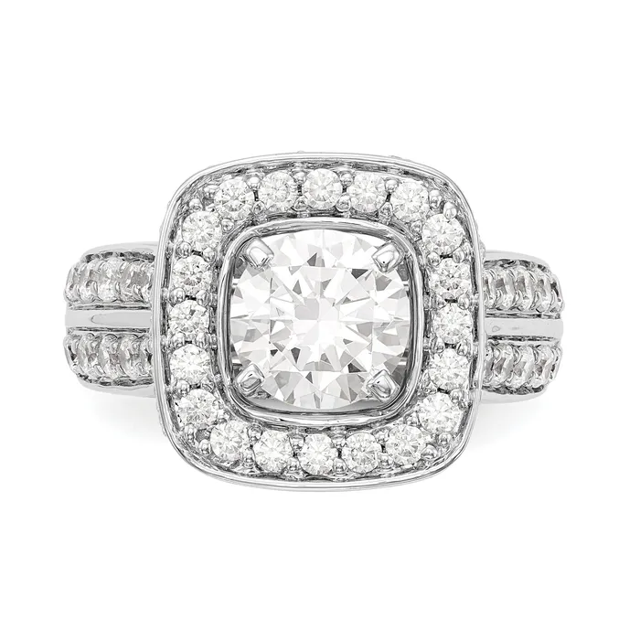 Goldiacom Rings 14kw Peg Set Simulated Diamond Cushion Halo Engagement Ring