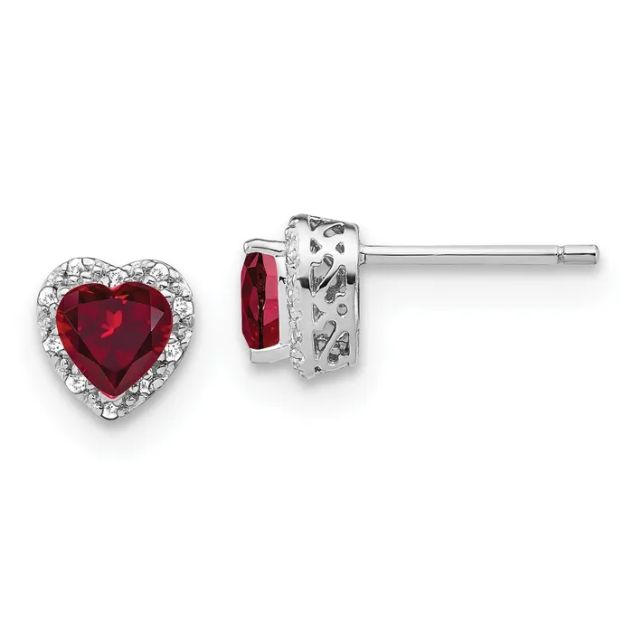 Goldia Earrings 14k White Gold 110 Ct Lab Grown Diamond VSSI G and Created Ruby Heart Halo Post Earrings Goldia Earrings 14k White Gold 110 Ct Lab Grown Diamond VSSI G and Created Ruby Heart Halo Post Earrings