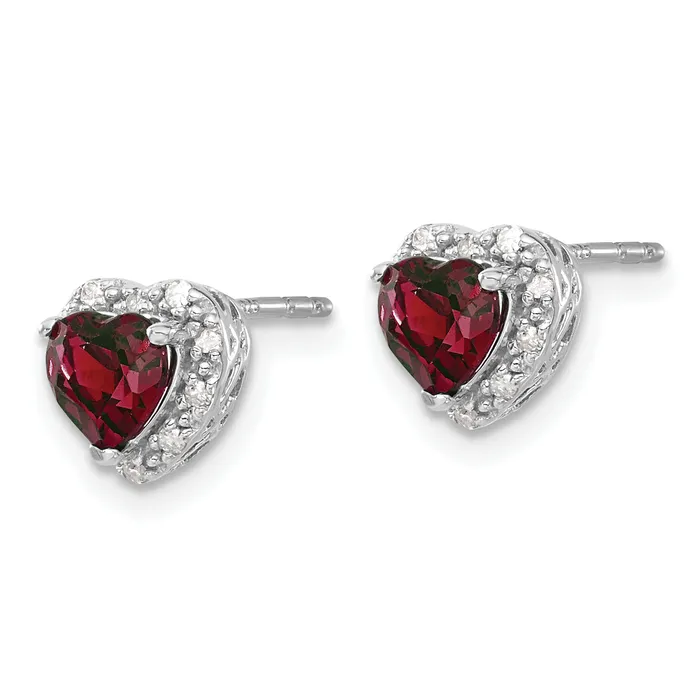 Goldia Earrings 14k White Gold 110 Ct Lab Grown Diamond VSSI G and Created Ruby Heart Halo Post Earrings
