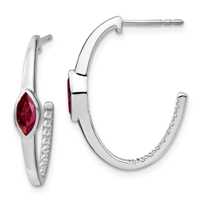 Goldia Earrings 14k White Gold Marquise Created RubyReal Diamond Jhoop Earrings Goldia Earrings 14k White Gold Marquise Created RubyReal Diamond Jhoop Earrings