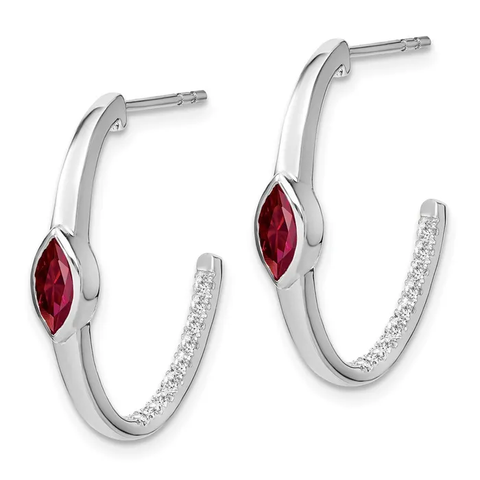 Goldia Earrings 14k White Gold Marquise Created RubyReal Diamond Jhoop Earrings