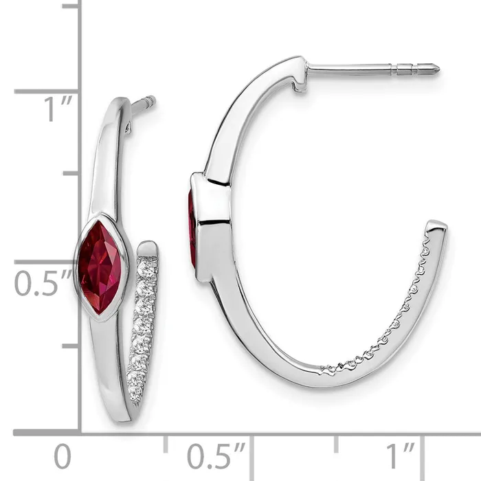 Goldia Earrings 14k White Gold Marquise Created RubyReal Diamond Jhoop Earrings