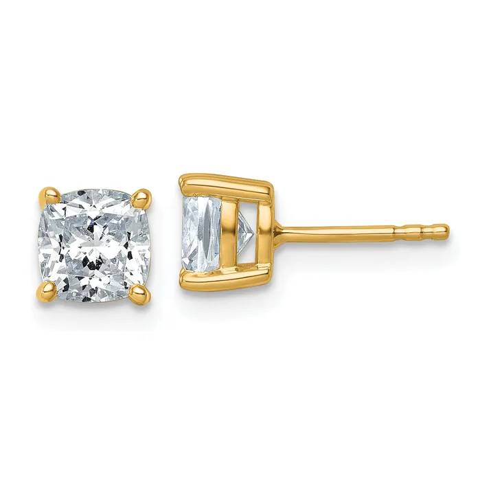 Goldia Earrings 14k Yellow Gold 2 ctw Lab Grown Diamond VSSI G Cushion 4 Prong Heavy Wt Stud Earrings Goldia Earrings 14k Yellow Gold 2 ctw Lab Grown Diamond VSSI G Cushion 4 Prong Heavy Wt Stud Earrings