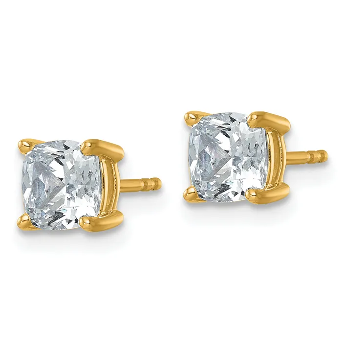 Goldia Earrings 14k Yellow Gold 2 ctw Lab Grown Diamond VSSI G Cushion 4 Prong Heavy Wt Stud Earrings