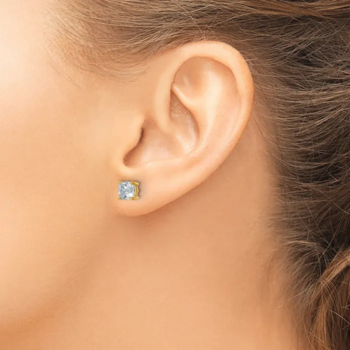 Goldia Earrings 14k Yellow Gold 2 ctw Lab Grown Diamond VSSI G Cushion 4 Prong Heavy Wt Stud Earrings