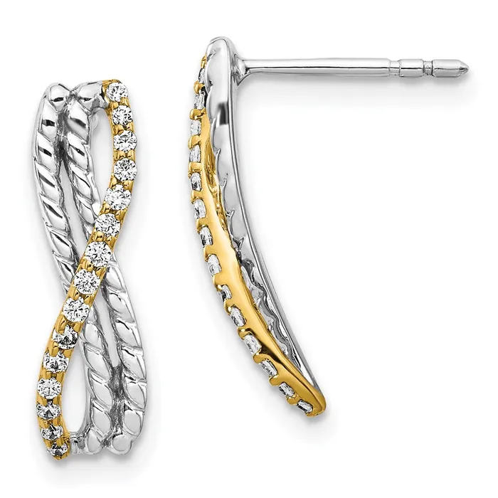 Goldia Earrings 14k Yellow Gold Twotone Real Diamond Fancy Earrings