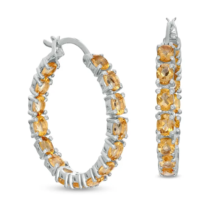 Goldia Earrings Oval Citrine InsideOut Hoop Earrings in Sterling Silver