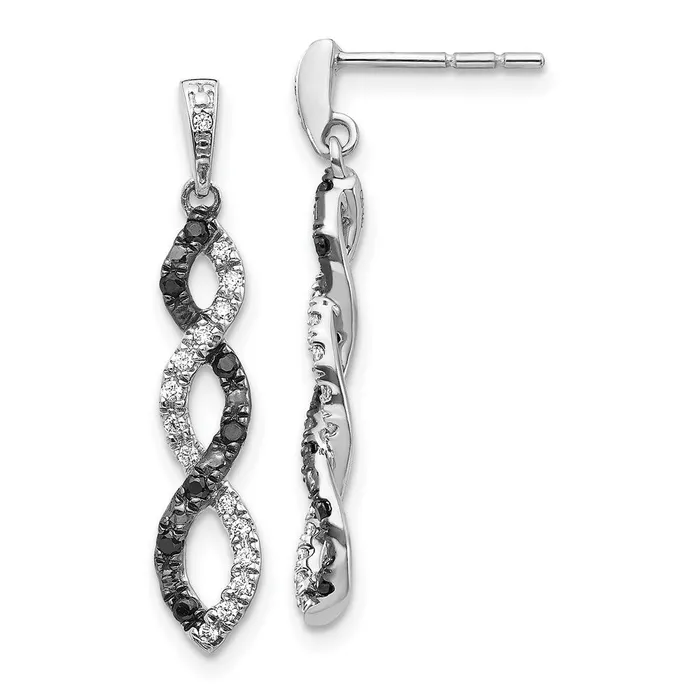 Goldia Earrings Solid 14k White Gold BlacK and Simulated CZ Twisted Post Earrings Goldia Earrings Solid 14k White Gold BlacK and Simulated CZ Twisted Post Earrings