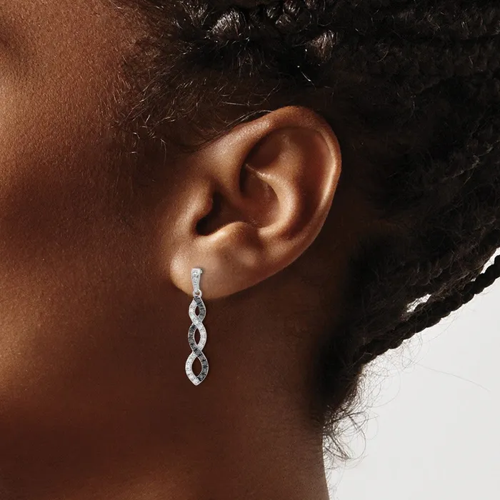 Goldia Earrings Solid 14k White Gold BlacK and Simulated CZ Twisted Post Earrings Goldia Earrings Solid 14k White Gold BlacK and Simulated CZ Twisted Post Earrings