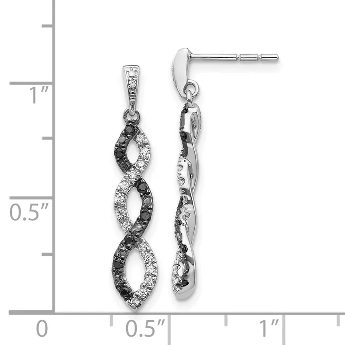 Goldia Earrings Solid 14k White Gold BlacK and Simulated CZ Twisted Post Earrings Goldia Earrings Solid 14k White Gold BlacK and Simulated CZ Twisted Post Earrings