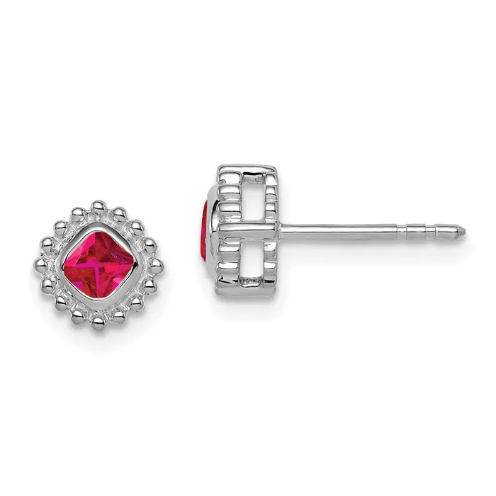 Goldia Earrings Solid 14k White Gold Cushion Simulated Ruby Earrings