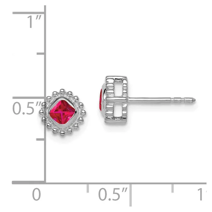 Goldia Earrings Solid 14k White Gold Cushion Simulated Ruby Earrings Goldia Earrings Solid 14k White Gold Cushion Simulated Ruby Earrings