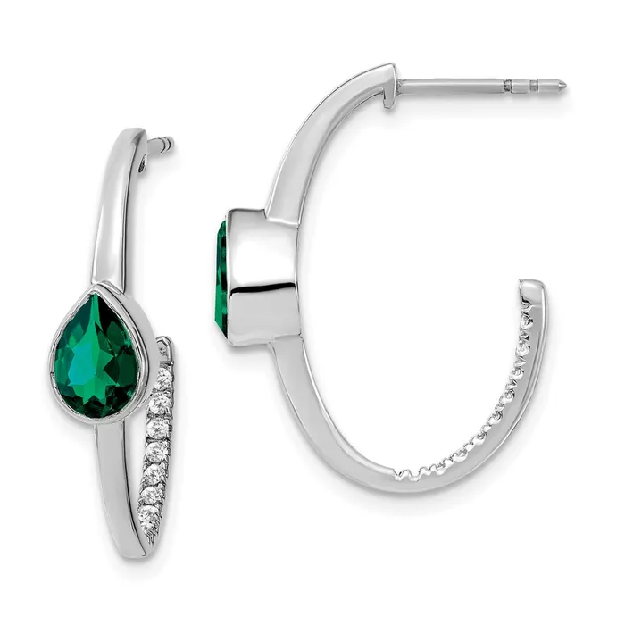Goldia Earrings Solid 14k White Gold Pear Created Simulated Emerald and CZ JHoop Earrings Goldia Earrings Solid 14k White Gold Pear Created Simulated Emerald and CZ JHoop Earrings