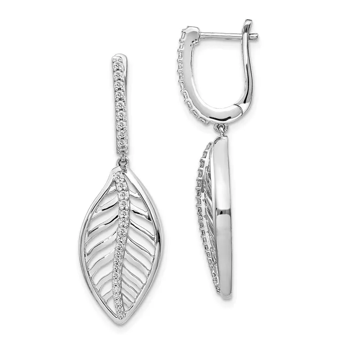 Goldia Earrings Solid 14k White Gold Simulated CZ Leaf LeverbacK Earrings Goldia Earrings Solid 14k White Gold Simulated CZ Leaf LeverbacK Earrings