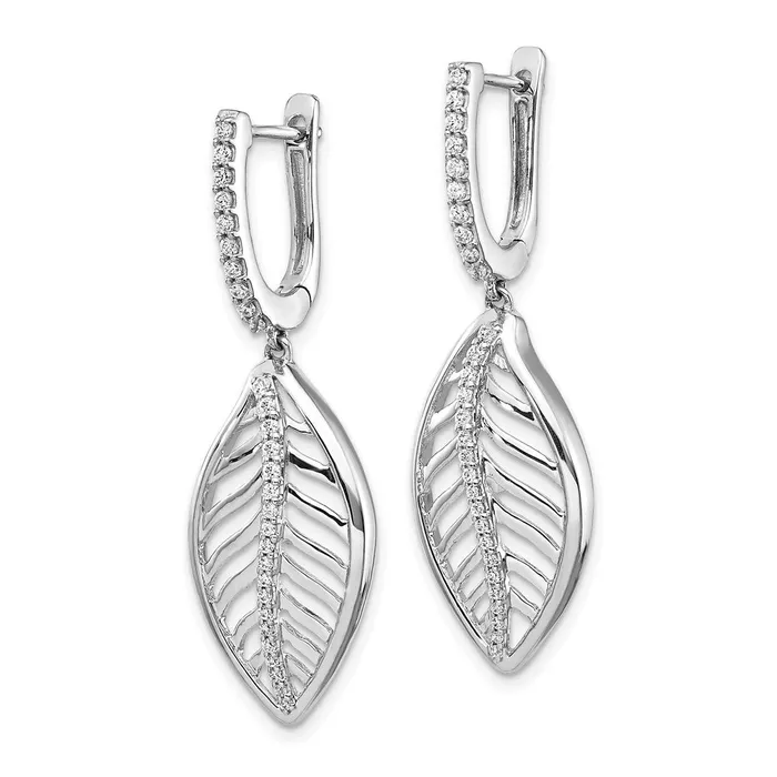 Goldia Earrings Solid 14k White Gold Simulated CZ Leaf LeverbacK Earrings
