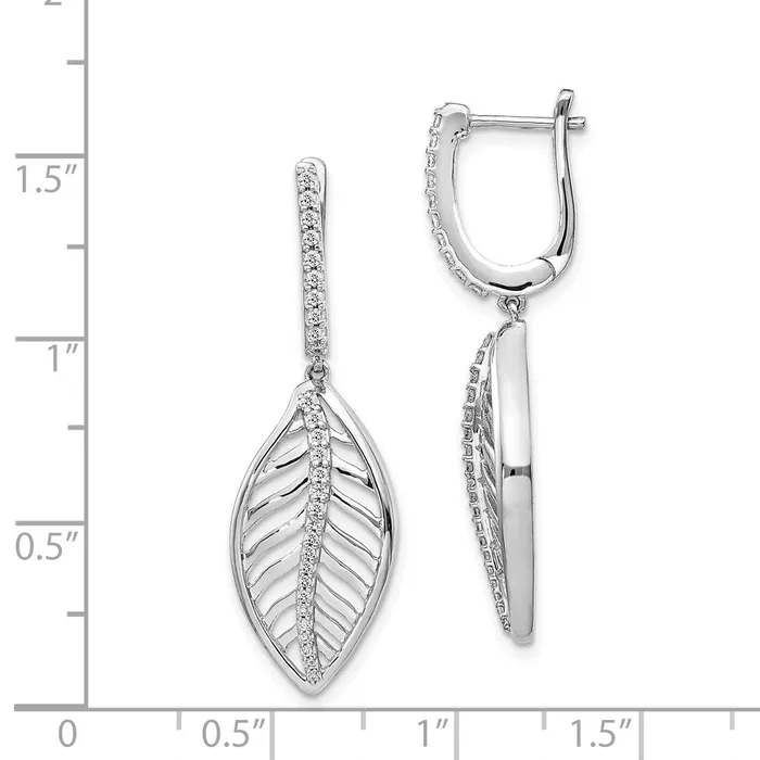 Goldia Earrings Solid 14k White Gold Simulated CZ Leaf LeverbacK Earrings