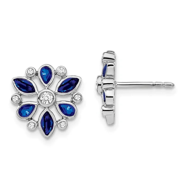 Goldia Earrings Solid 14k White Gold Simulated Sapphire and CZ Post Earrings Goldia Earrings Solid 14k White Gold Simulated Sapphire and CZ Post Earrings