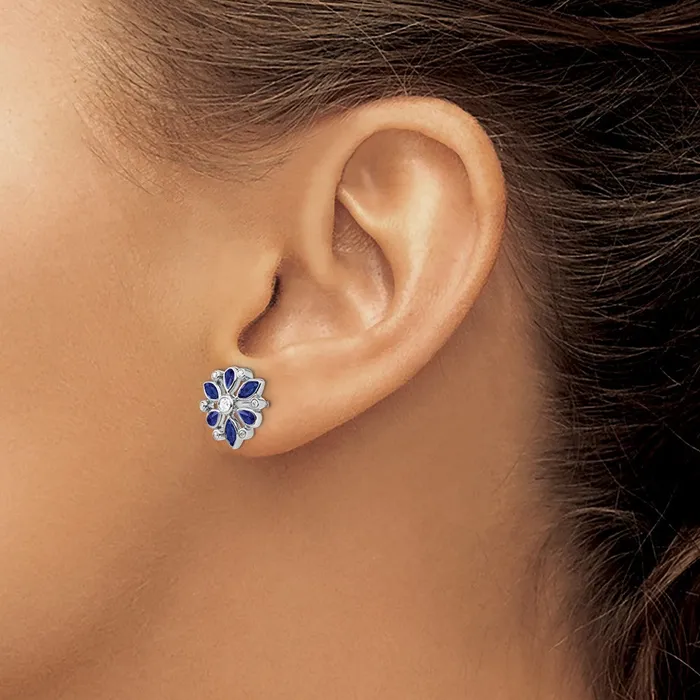 Goldia Earrings Solid 14k White Gold Simulated Sapphire and CZ Post Earrings Goldia Earrings Solid 14k White Gold Simulated Sapphire and CZ Post Earrings