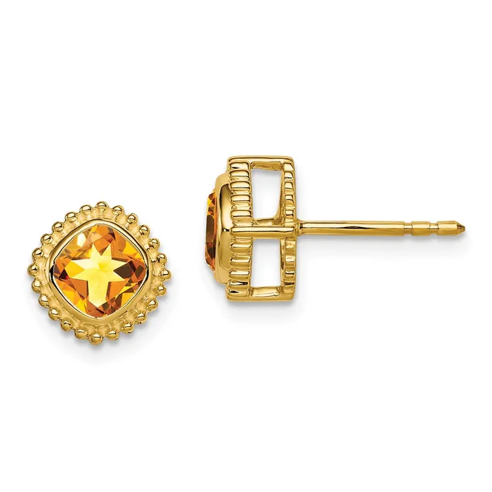 Goldia Earrings Solid 14k Yellow Gold Cushion Simulated Citrine Earrings Goldia Earrings Solid 14k Yellow Gold Cushion Simulated Citrine Earrings