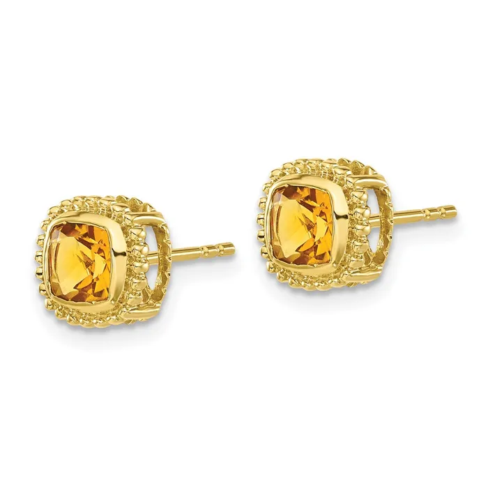Goldia Earrings Solid 14k Yellow Gold Cushion Simulated Citrine Earrings Goldia Earrings Solid 14k Yellow Gold Cushion Simulated Citrine Earrings