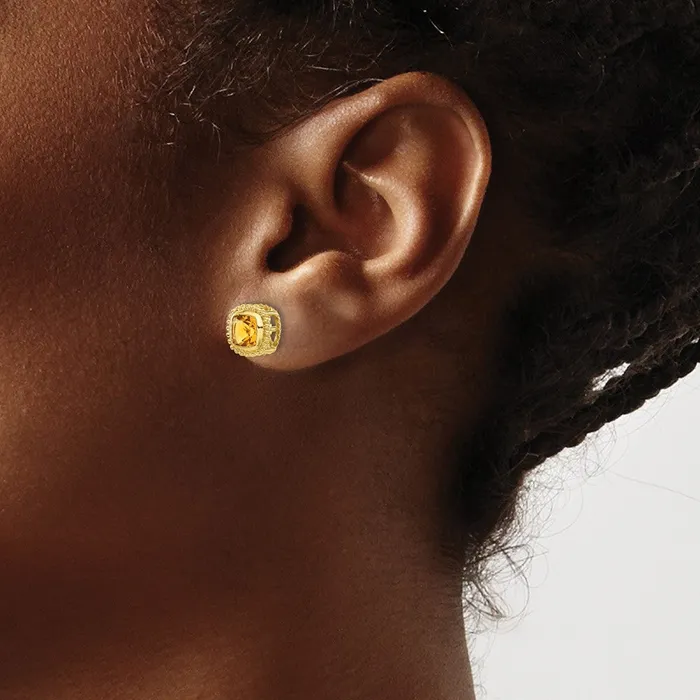 Goldia Earrings Solid 14k Yellow Gold Cushion Simulated Citrine Earrings Goldia Earrings Solid 14k Yellow Gold Cushion Simulated Citrine Earrings