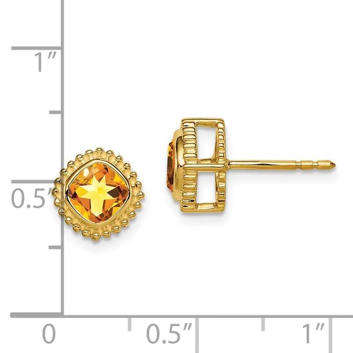 Goldia Earrings Solid 14k Yellow Gold Cushion Simulated Citrine Earrings Goldia Earrings Solid 14k Yellow Gold Cushion Simulated Citrine Earrings