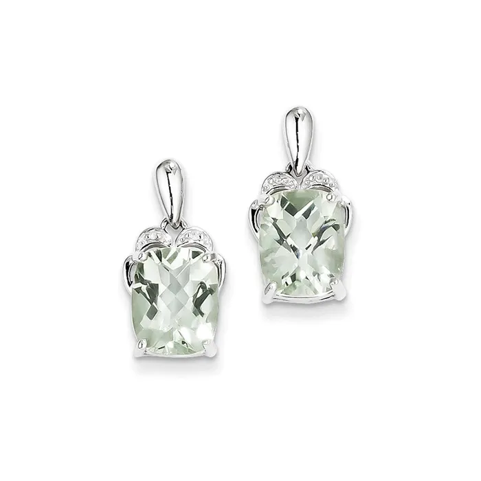 Goldia Earrings Sterling Silver Green Quartz and Diamond Earrings