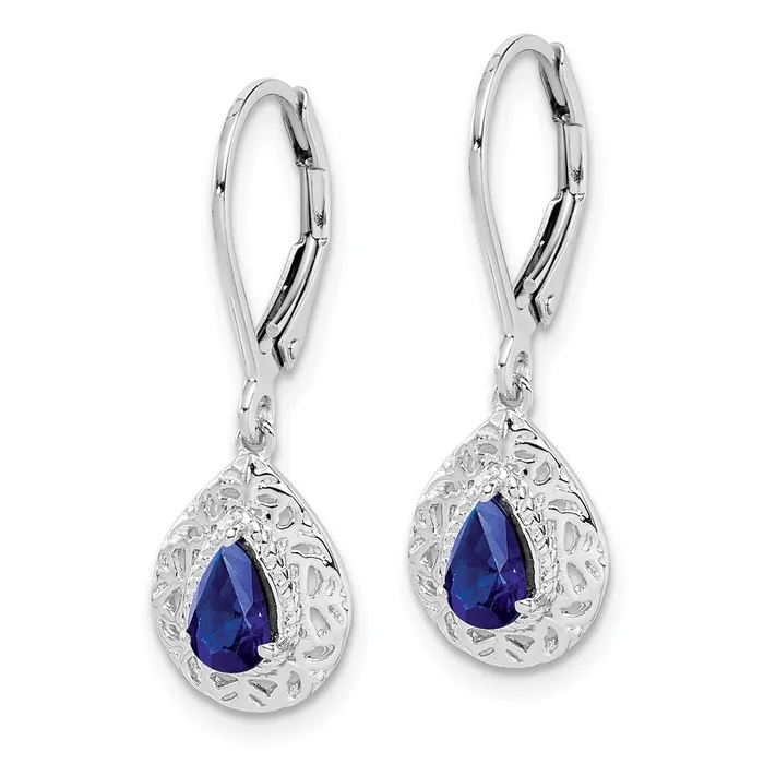 Goldia Earrings Sterling Silver Rhodiumplated Sapphire Teardrop Lever Back Earrings