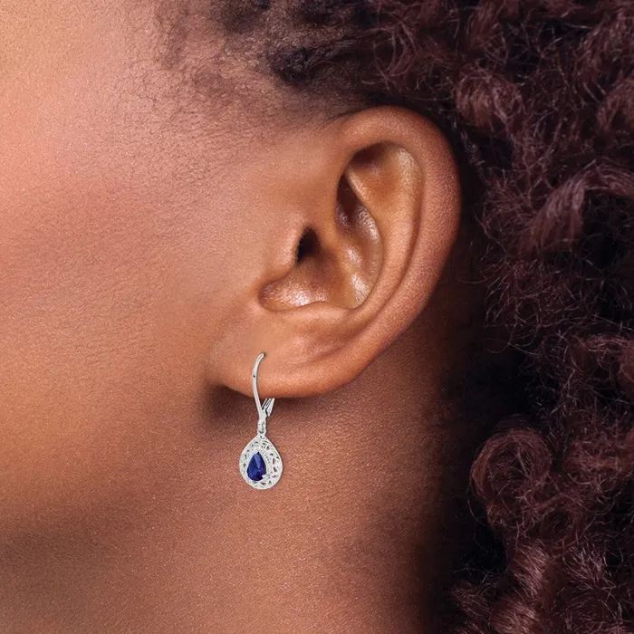 Goldia Earrings Sterling Silver Rhodiumplated Sapphire Teardrop Lever Back Earrings