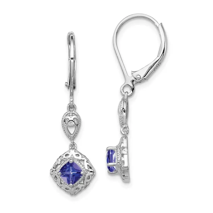 Goldia Earrings Sterling Silver Rhodiumplated Tanzanite Lever Back Earrings