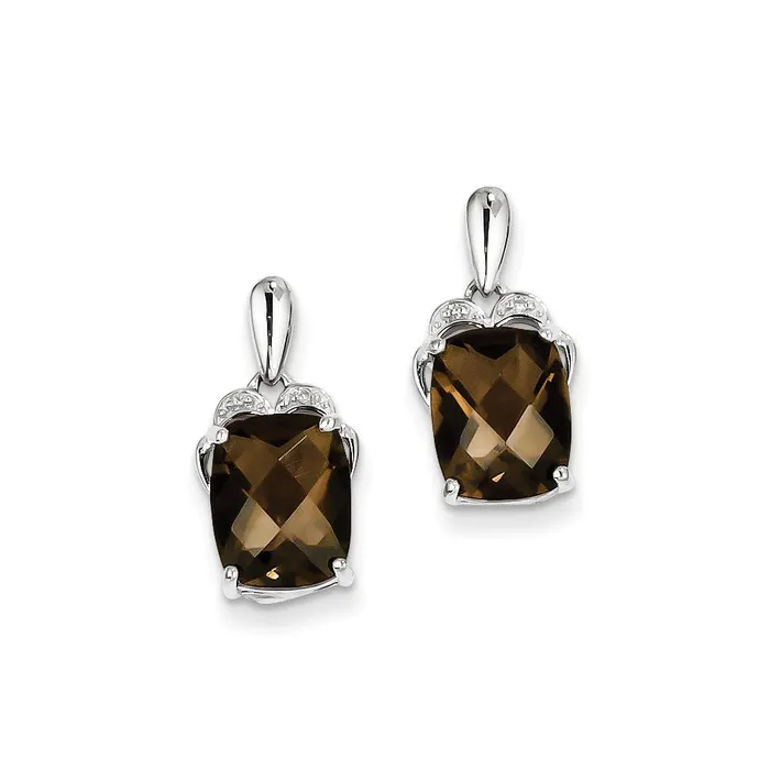 Goldia Earrings Sterling Silver Smoky Quartz and Diamond Earrings