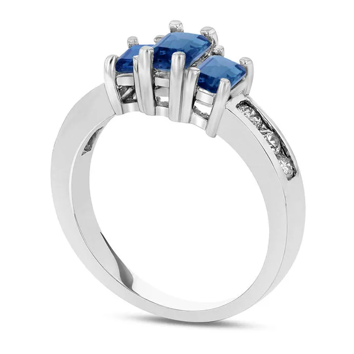 Goldia EmeraldCut Blue Sapphire and 033 CT TW Natural Diamond Channel Three Stone Engagement Ring in Solid 14K White Gold Rings Goldia EmeraldCut Blue Sapphire and 033 CT TW Natural Diamond Channel Three Stone Engagement Ring in Solid 14K White Gold Rings