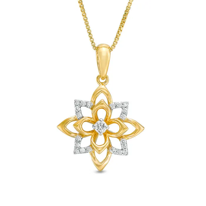 Goldia Necklaces 013 CT TW Natural Diamond Lotus Flower Pendant in Sterling Silver with 18K Gold Plate Goldia Necklaces 013 CT TW Natural Diamond Lotus Flower Pendant in Sterling Silver with 18K Gold Plate