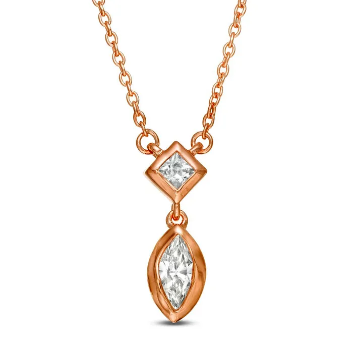 Goldia Necklaces 02 CT TW Marquise and PrincessCut Natural Diamond Necklace in 10K Rose Gold Goldia Necklaces 02 CT TW Marquise and PrincessCut Natural Diamond Necklace in 10K Rose Gold