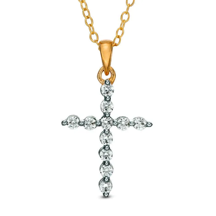 Goldia Necklaces 033 CT TW Natural Diamond Cross Pendant in 14K Gold