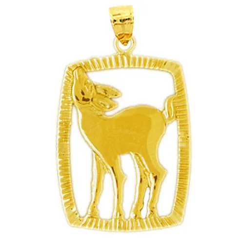 Goldia Necklaces 14K Gold Deer Pendant In A Rectangle Frame