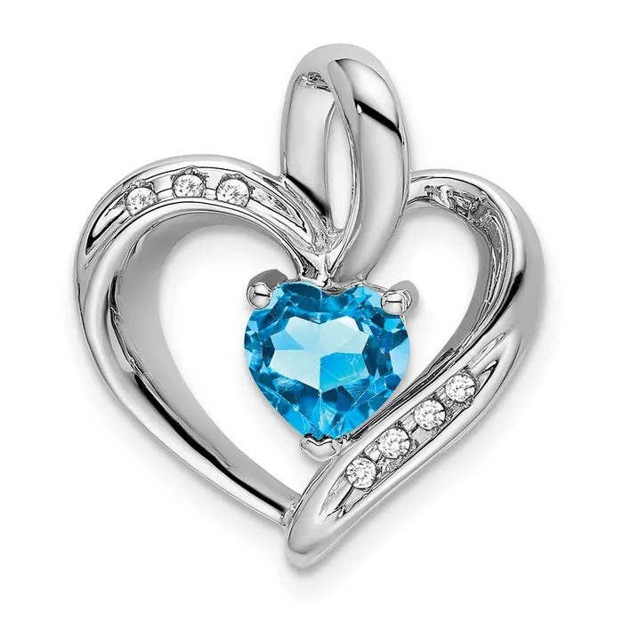 Goldia Necklaces 14k White Gold Blue Topaz and Real Diamond Heart Pendant