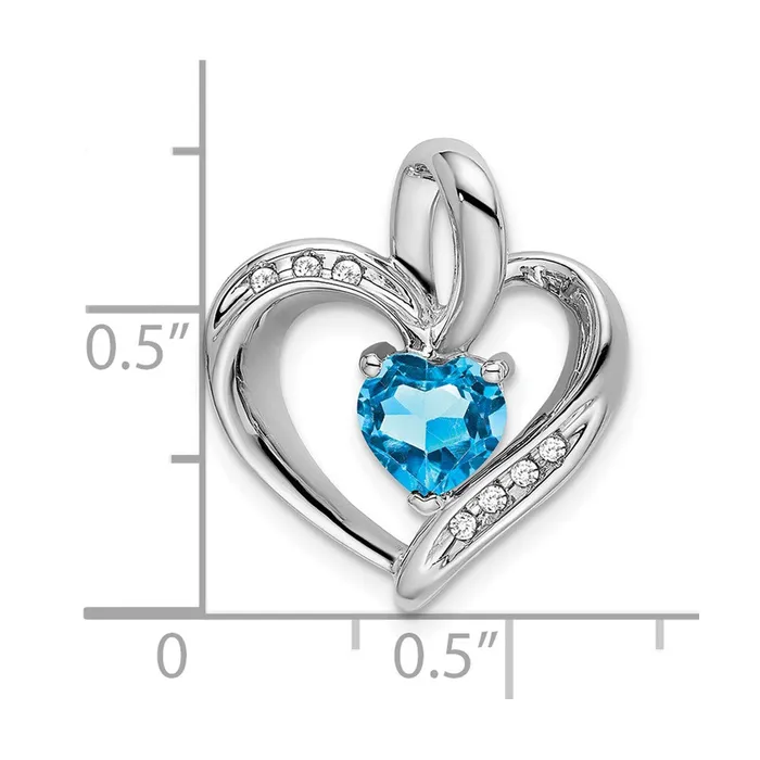 Goldia Necklaces 14k White Gold Blue Topaz and Real Diamond Heart Pendant