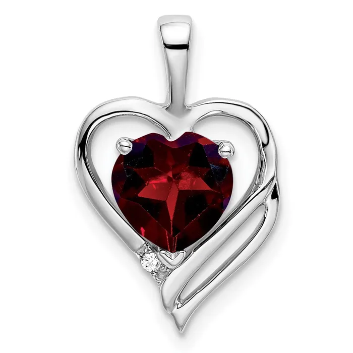 Goldia Necklaces 14k White Gold Garnet and Real Diamond Heart Pendant
