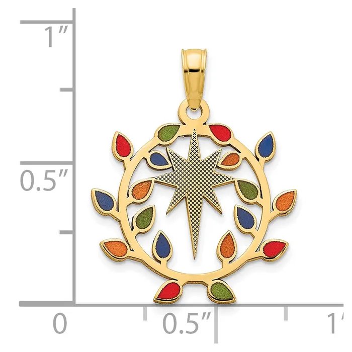 Goldia Necklaces 14k Yellow Gold Epoxy Christmas Lights and North Star Pendant