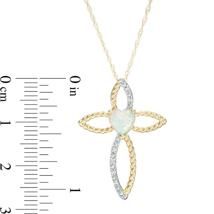 Goldia Necklaces 60mm HeartShaped LabCreated Opal and Diamond Accent Cross Pendant in 10K Yellow Gold Goldia Necklaces 60mm HeartShaped LabCreated Opal and Diamond Accent Cross Pendant in 10K Yellow Gold