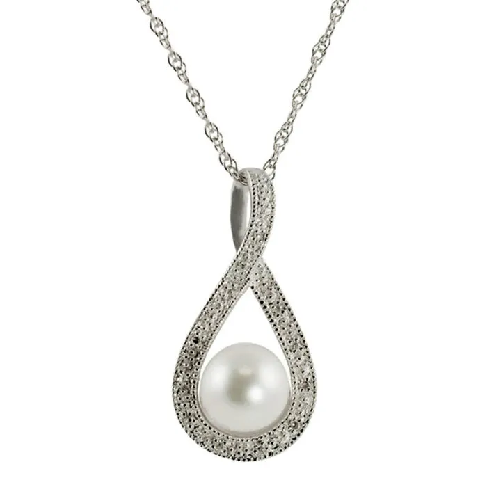 Goldia Necklaces 70 75mm Cultured Freshwater Pearl and Natural Diamond Accent Pendant in Sterling Silver Goldia Necklaces 70 75mm Cultured Freshwater Pearl and Natural Diamond Accent Pendant in Sterling Silver