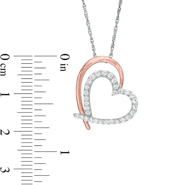 Goldia Necklaces LabCreated White Sapphire Tilted Double Heart Outline Pendant in Sterling Silver and 10K Rose Gold Goldia Necklaces LabCreated White Sapphire Tilted Double Heart Outline Pendant in Sterling Silver and 10K Rose Gold
