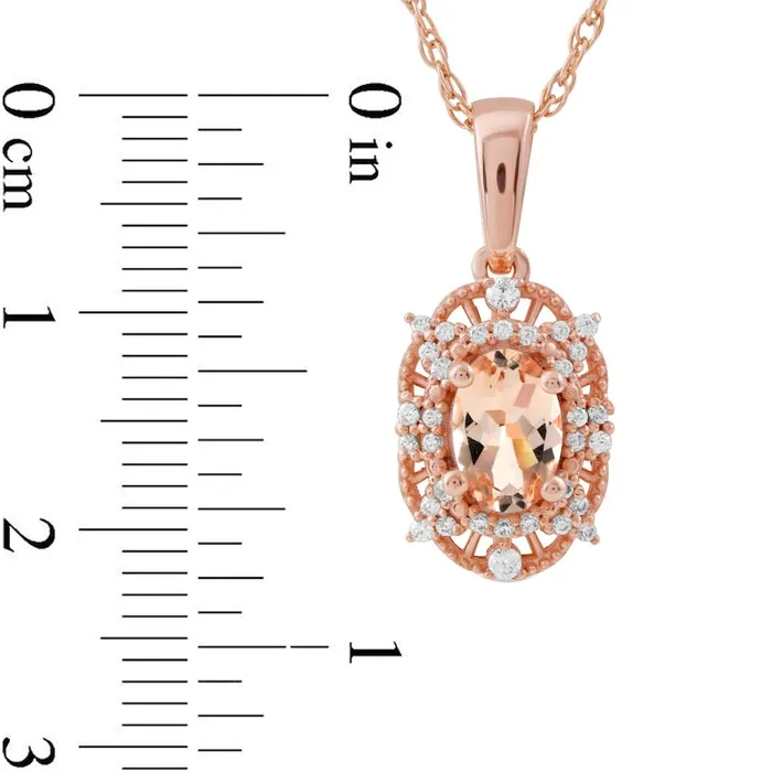 Goldia Necklaces Oval Morganite and 01 CT TW Natural Diamond Bead Frame Sunburst Pendant in 10K Rose Gold Goldia Necklaces Oval Morganite and 01 CT TW Natural Diamond Bead Frame Sunburst Pendant in 10K Rose Gold