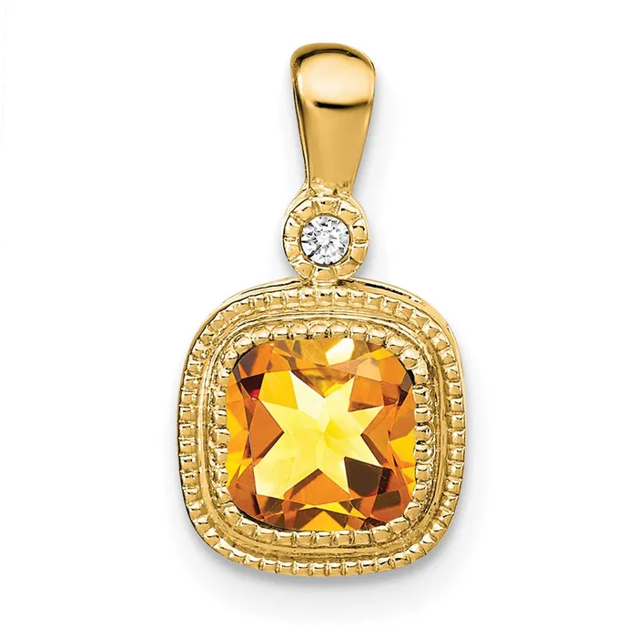 Goldia Necklaces Solid 14k Yellow Gold Cushion Simulated Citrine and CZ Pendant Goldia Necklaces Solid 14k Yellow Gold Cushion Simulated Citrine and CZ Pendant