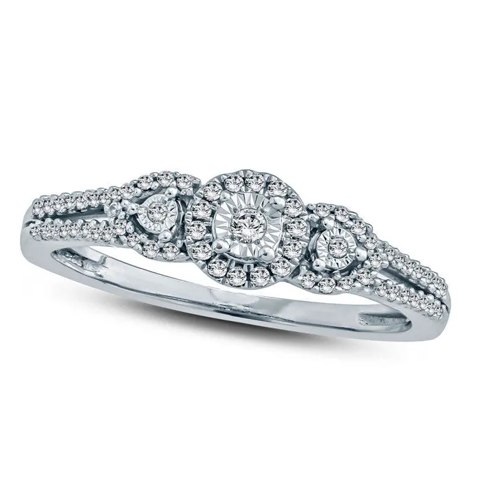 Goldia Rings 020 CT TW Natural Diamond Frame Three Stone Promise Ring in Sterling Silver Goldia Rings 020 CT TW Natural Diamond Frame Three Stone Promise Ring in Sterling Silver
