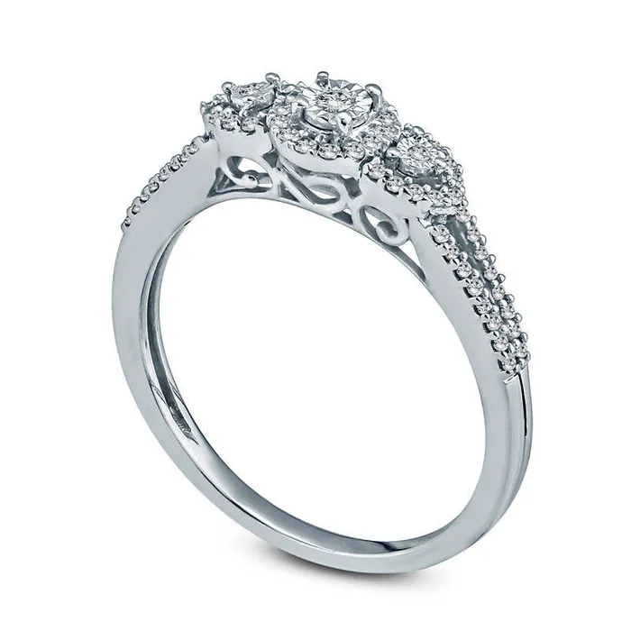 Goldia Rings 020 CT TW Natural Diamond Frame Three Stone Promise Ring in Sterling Silver Goldia Rings 020 CT TW Natural Diamond Frame Three Stone Promise Ring in Sterling Silver